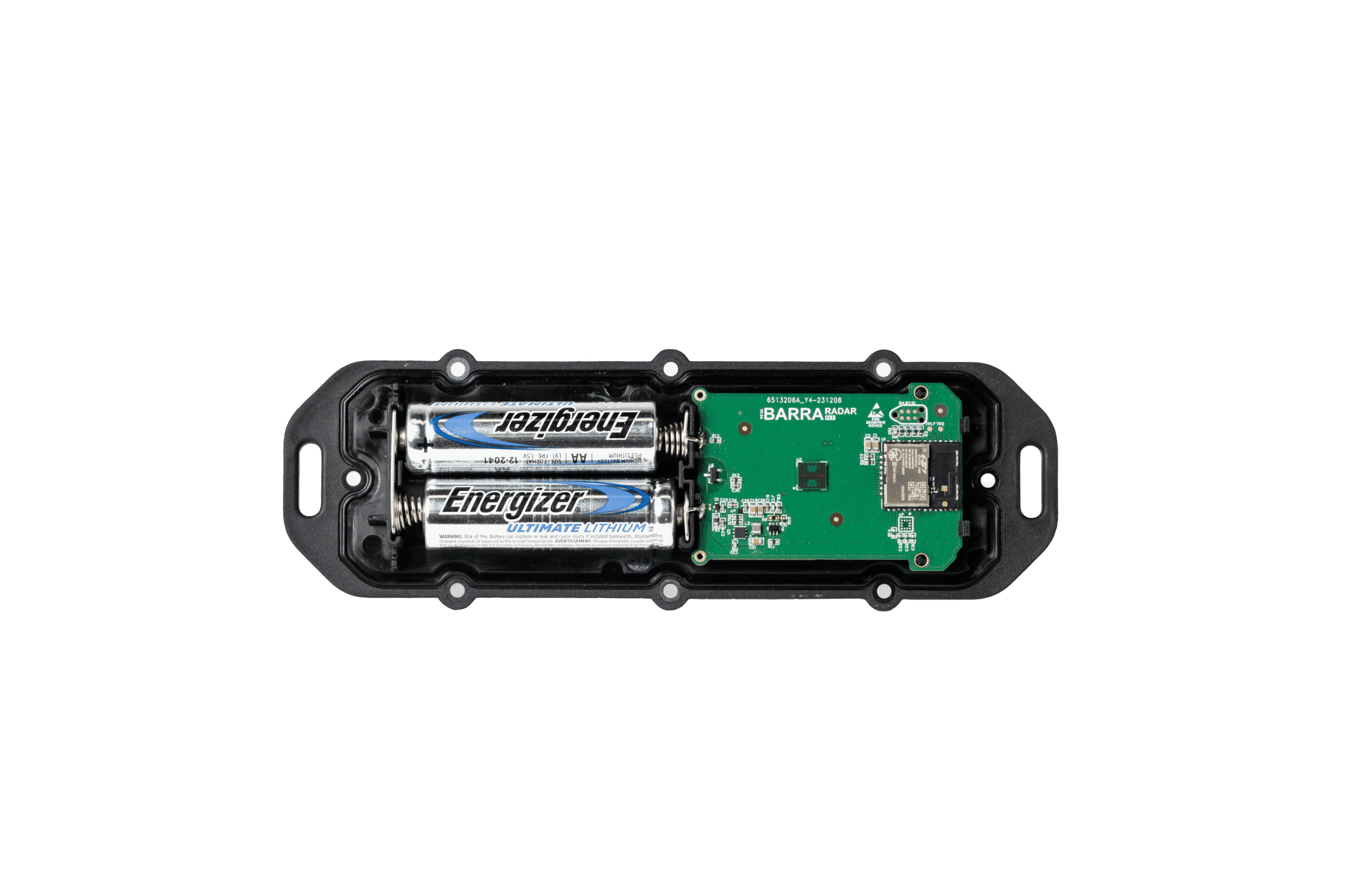 HOROMAP RADAR ouvert, carte électronique et les deux piles AA